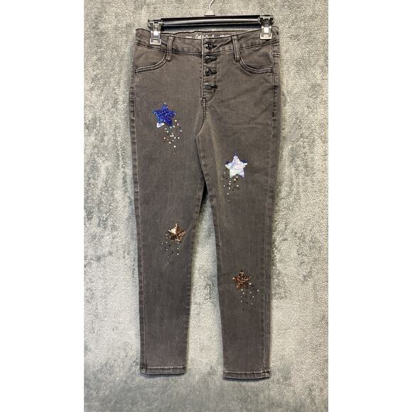 Cat & Jack Jeans Girls 12 Flip Sequin Star Skinny Super Stretch Adjustable Waist - Picture 1 of 8